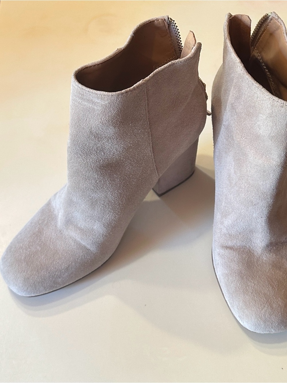 Nine West Light Taupe Suede Block Heel Ankle Boots